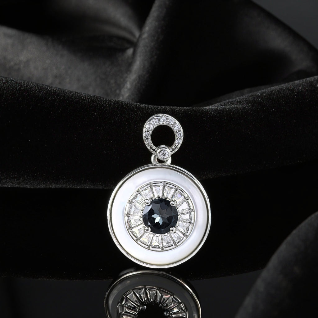 Rhodium Plated 925 Silver Jewelry Natural London Blue Topaz Pendant