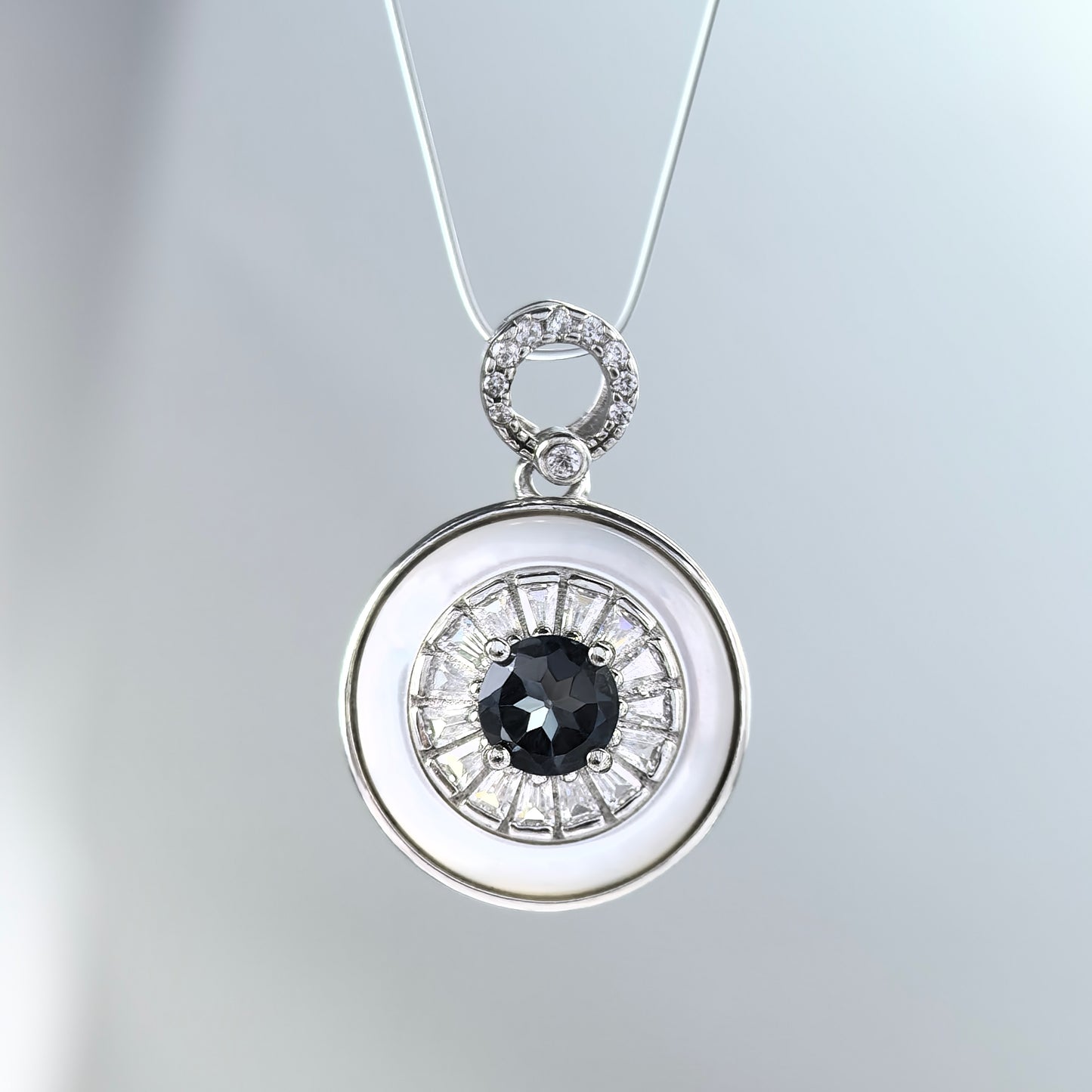 Rhodium Plated 925 Silver Jewelry Natural London Blue Topaz Pendant