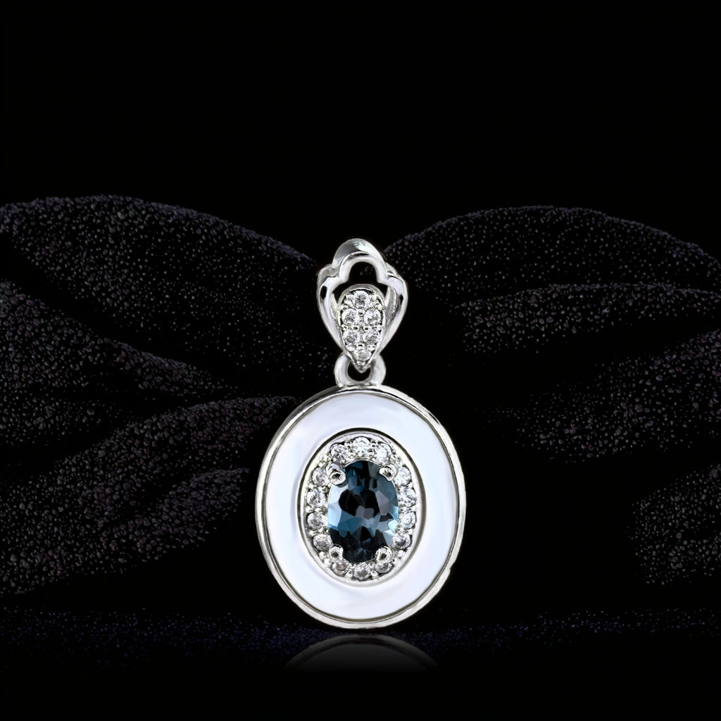 Delicate Rhodium Plated Silver 925 Natural London Blue Topaz Pendant