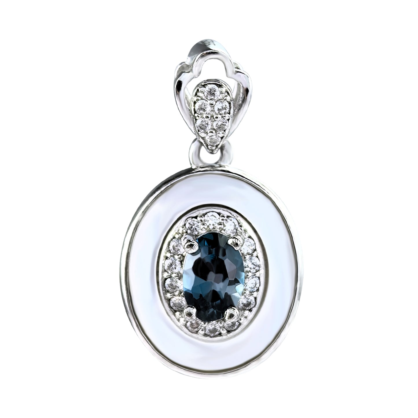 Delicate Rhodium Plated Silver 925 Natural London Blue Topaz Pendant
