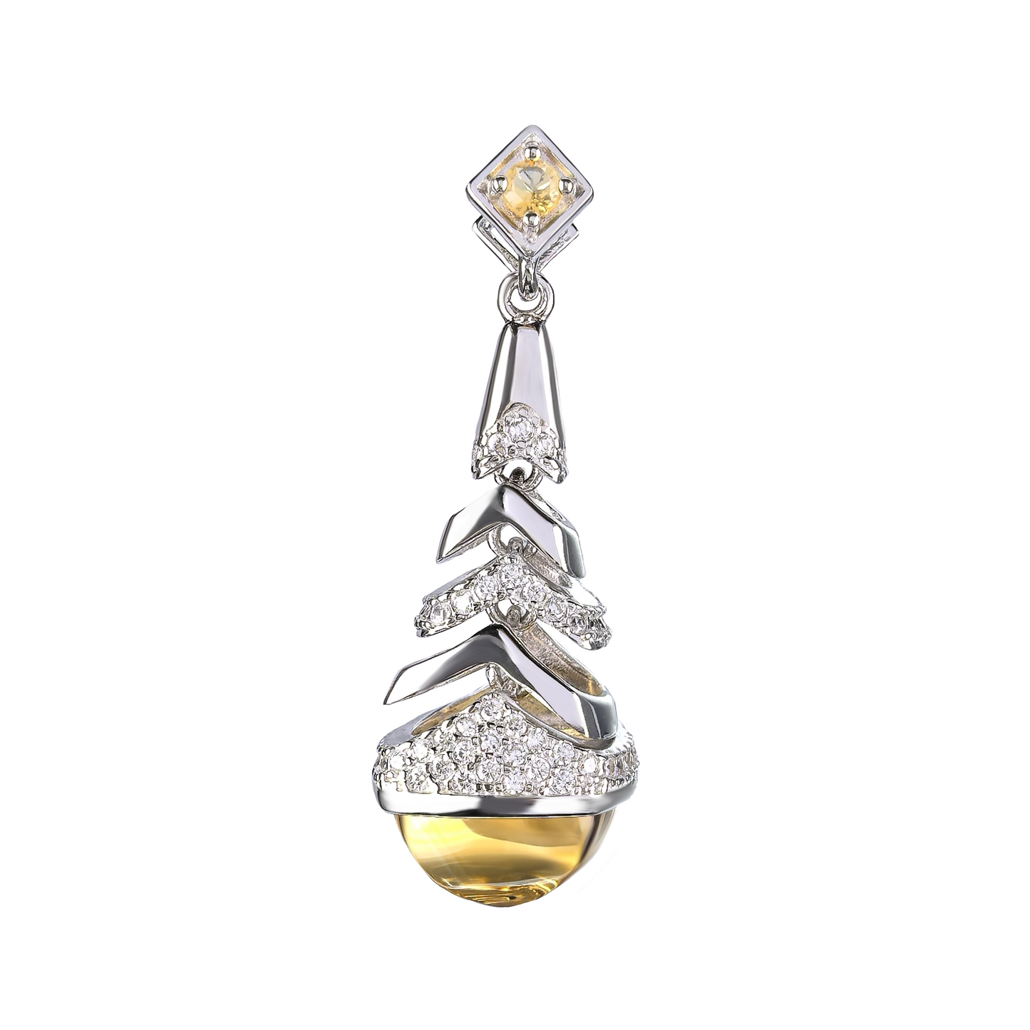 Trendy Rhodium Plated 925 Silver Citrine Quartz Jewelry Sets