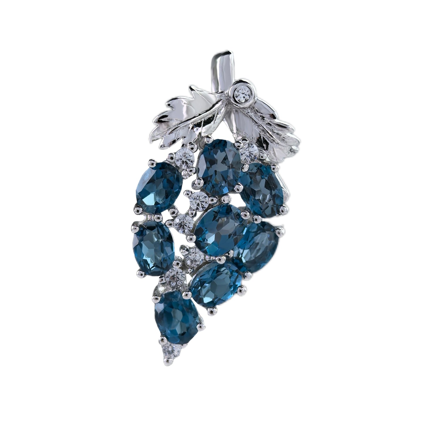 Rhodium Plated 925 Sterling Silver London Blue Topaz Grape Pendant
