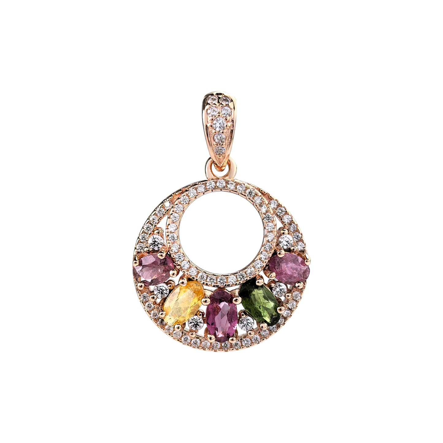 Dreamy Rose Gold Plated 925 Sterling Silver Natural Tourmaline Moon Pendant