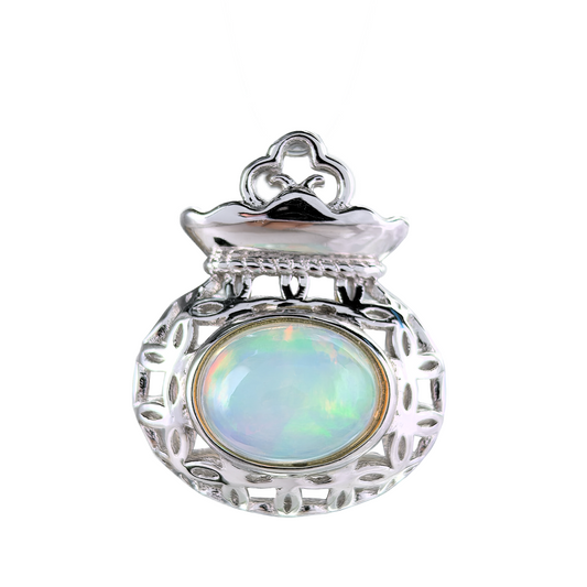Classic 925 Silver Rhodium Plated Pendant with Natural Opal