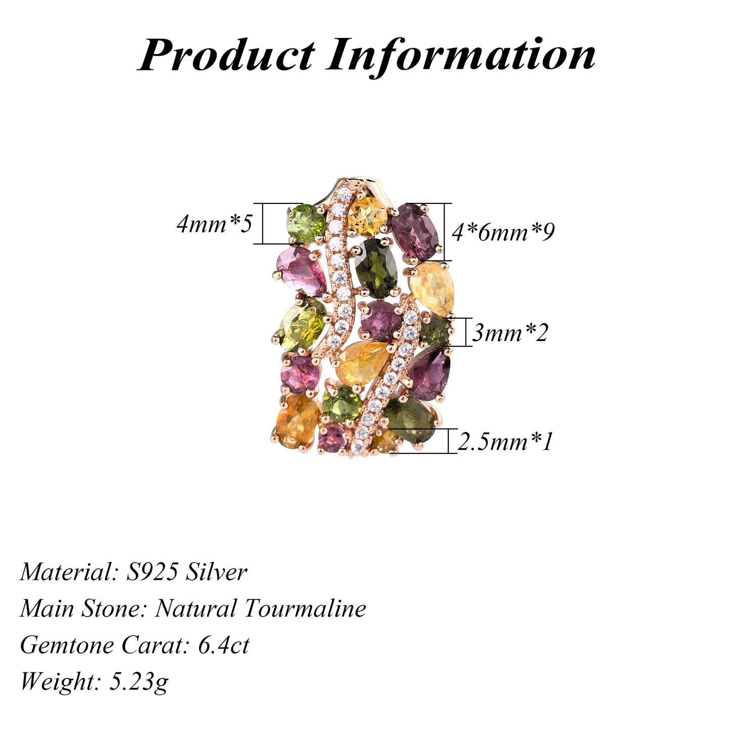 Graceful Rose Gold Plated 925 Sterling Silver Natural Tourmaline Pendant