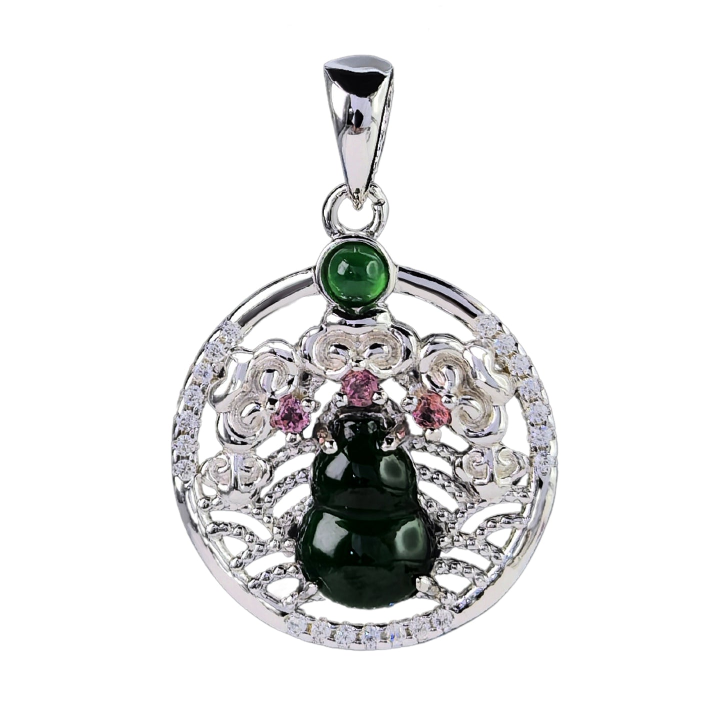 Delicate Rhodium Plated 925 Silver Jewelry Natural Jadeite Pendant