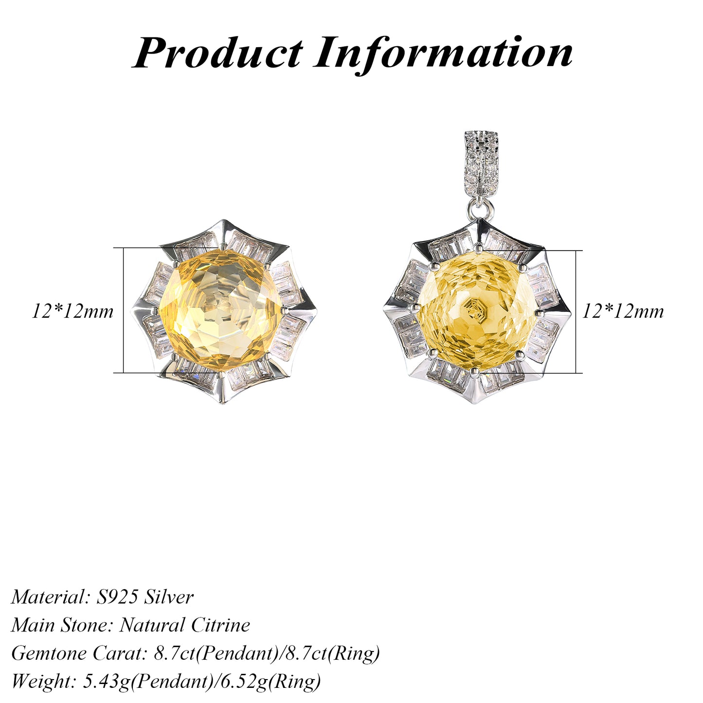 Graceful Rhodium Plated Natural Citrine 925 Silver Jewelry Set