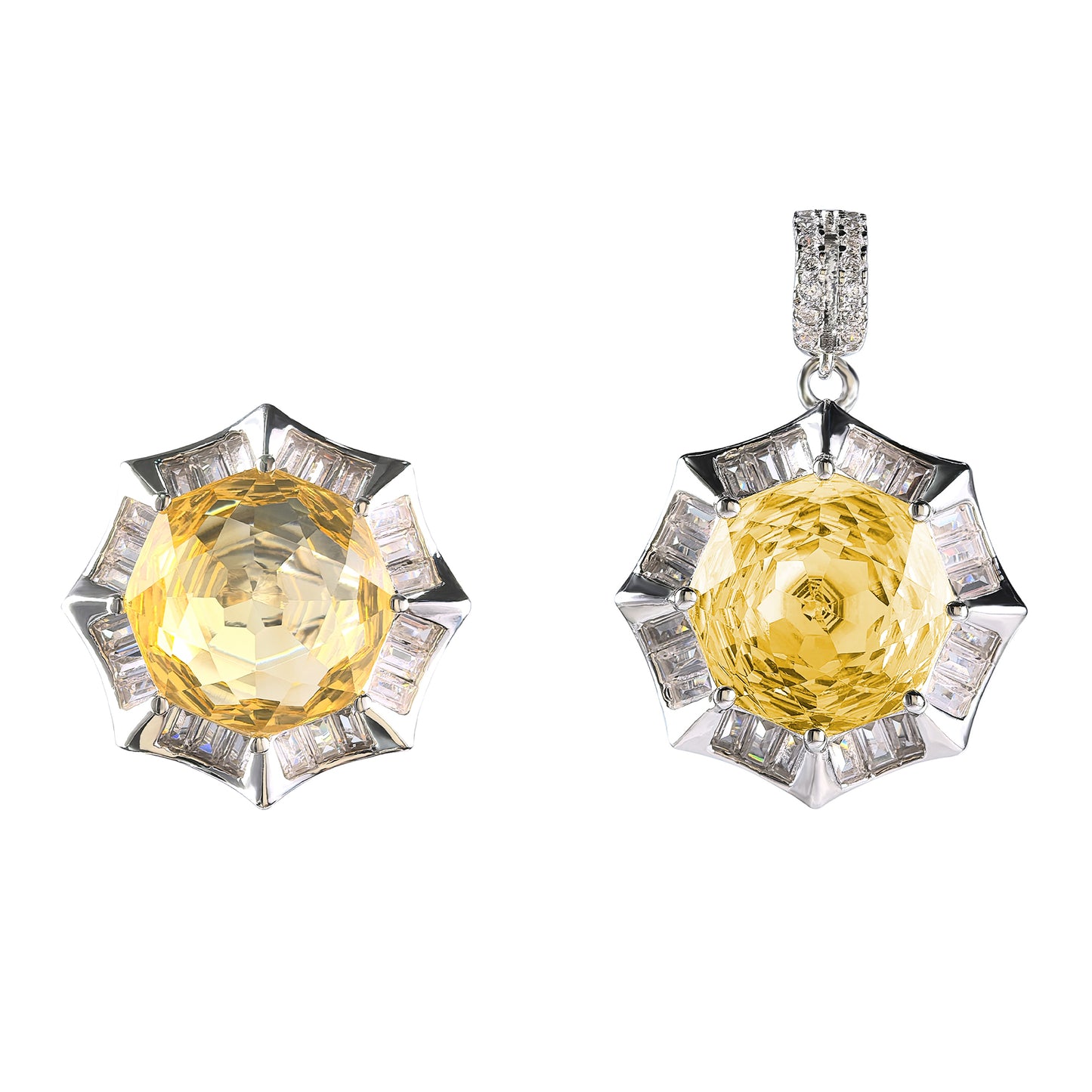 Graceful Rhodium Plated Natural Citrine 925 Silver Jewelry Set