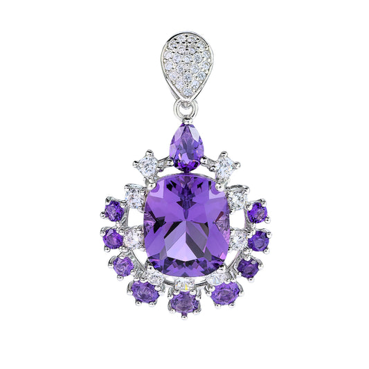Elegant Rhodium Plated Silver 925 Jewelry Natural Amethyst Pendant