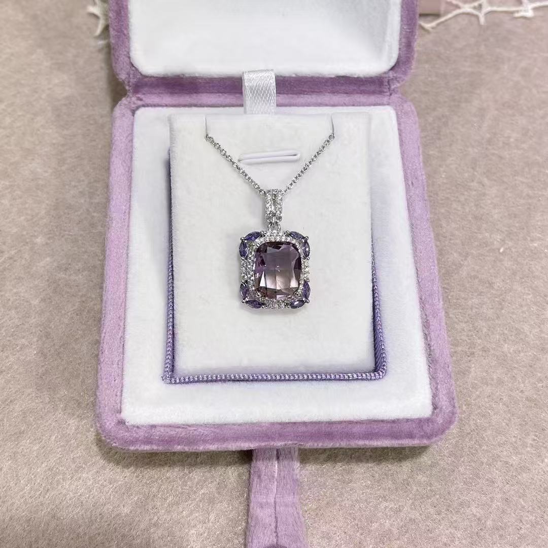 Radiant Cut Rhodium Plated 925 Original Natural Ametrine Pendant