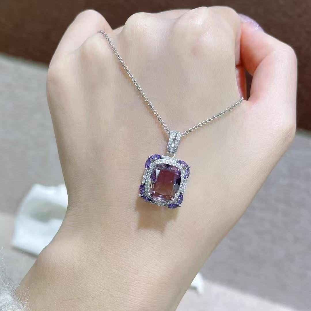 Radiant Cut Rhodium Plated 925 Original Natural Ametrine Pendant