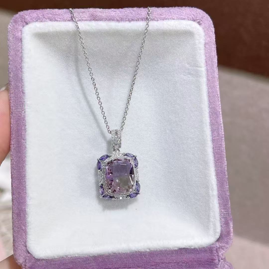 Radiant Cut Rhodium Plated 925 Original Natural Ametrine Pendant