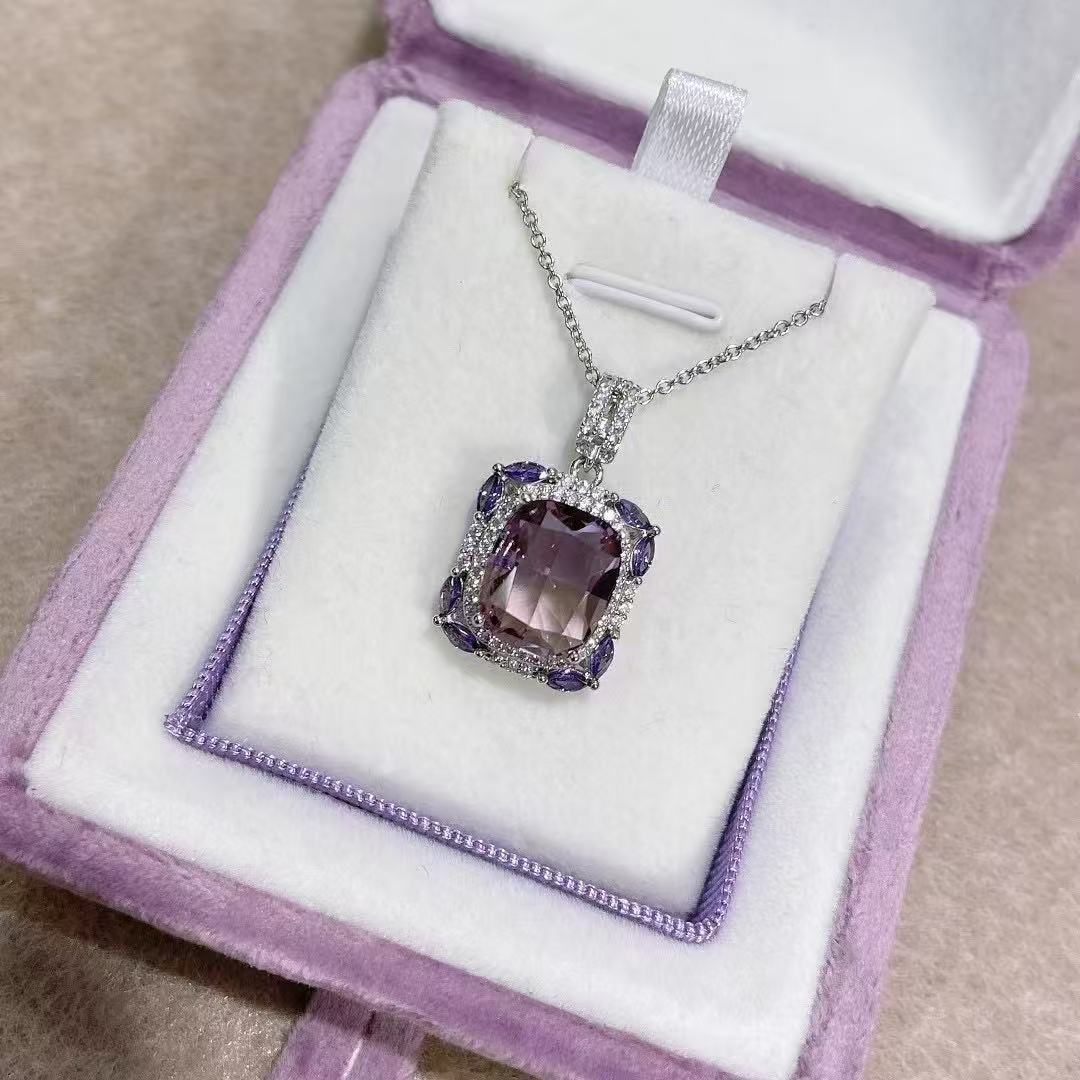Radiant Cut Rhodium Plated 925 Original Natural Ametrine Pendant