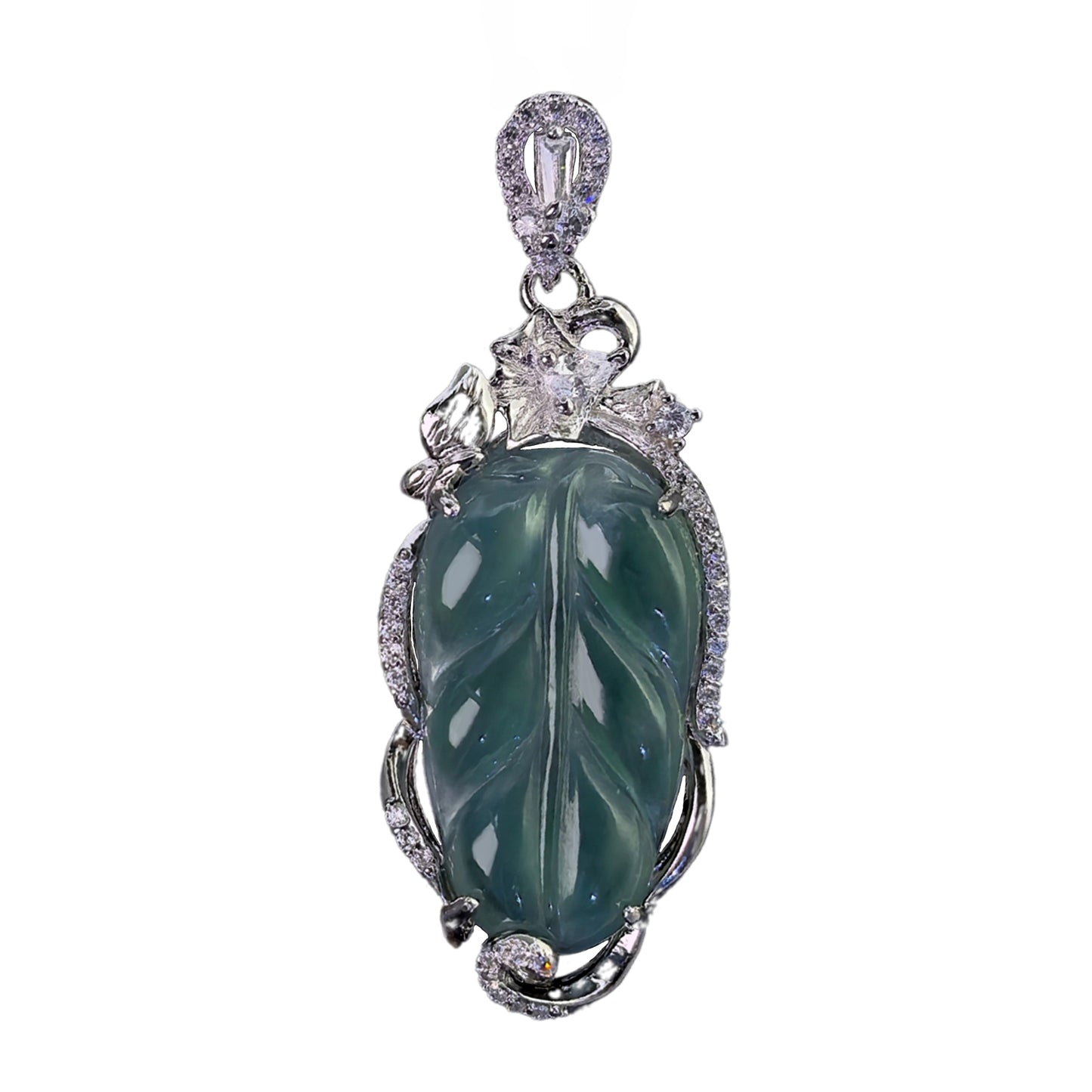 Graceful Rhodium Plated 925 Silver Jewelry Natural Jadeite Pendant
