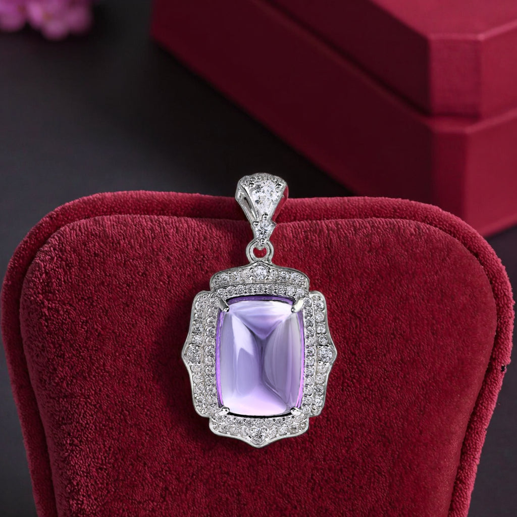 Delicate Rhodium Plated Sterling Silver 925 Fine Natural Amethyst Pendant