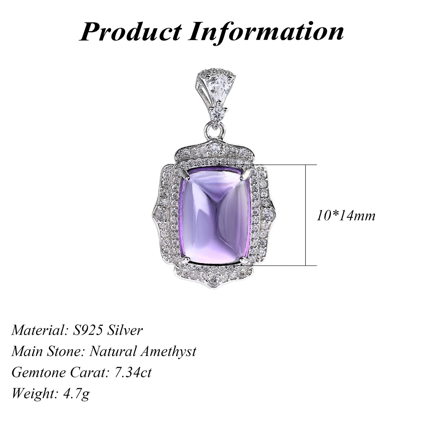 Delicate Rhodium Plated Sterling Silver 925 Fine Natural Amethyst Pendant