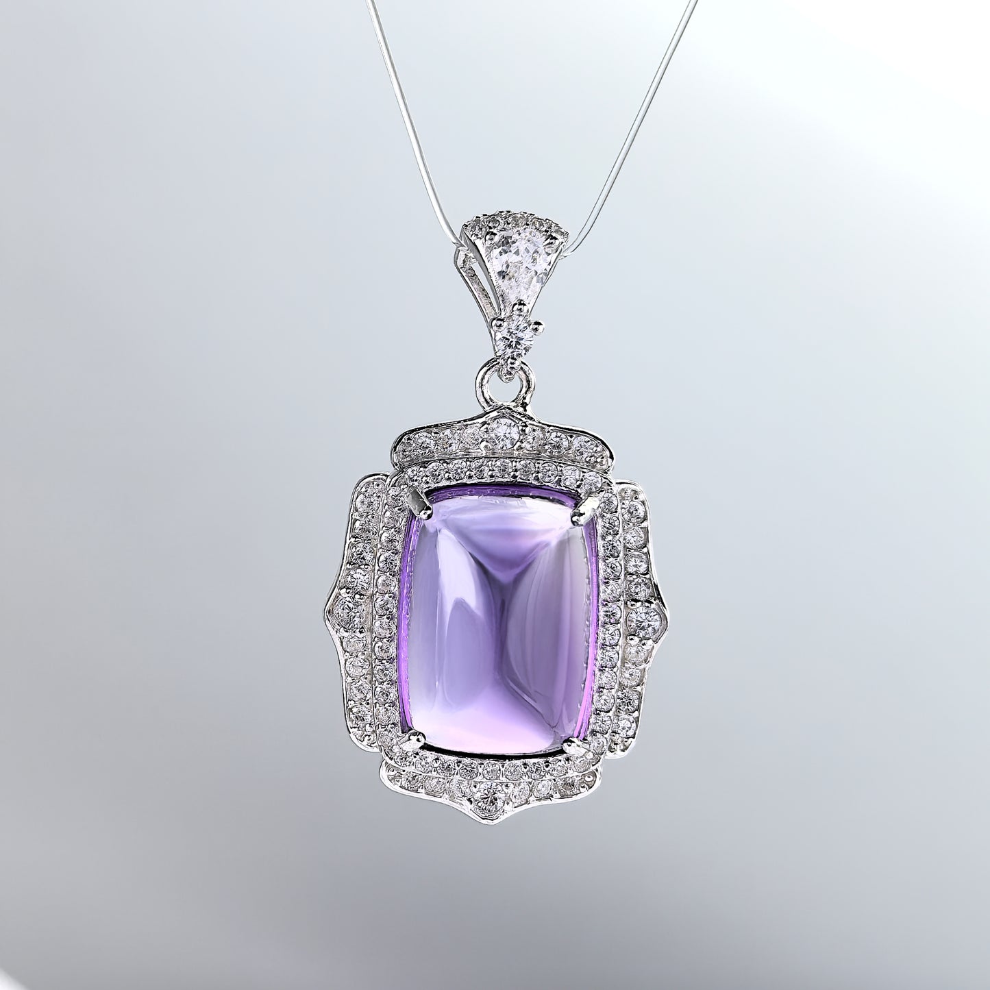 Delicate Rhodium Plated Sterling Silver 925 Fine Natural Amethyst Pendant