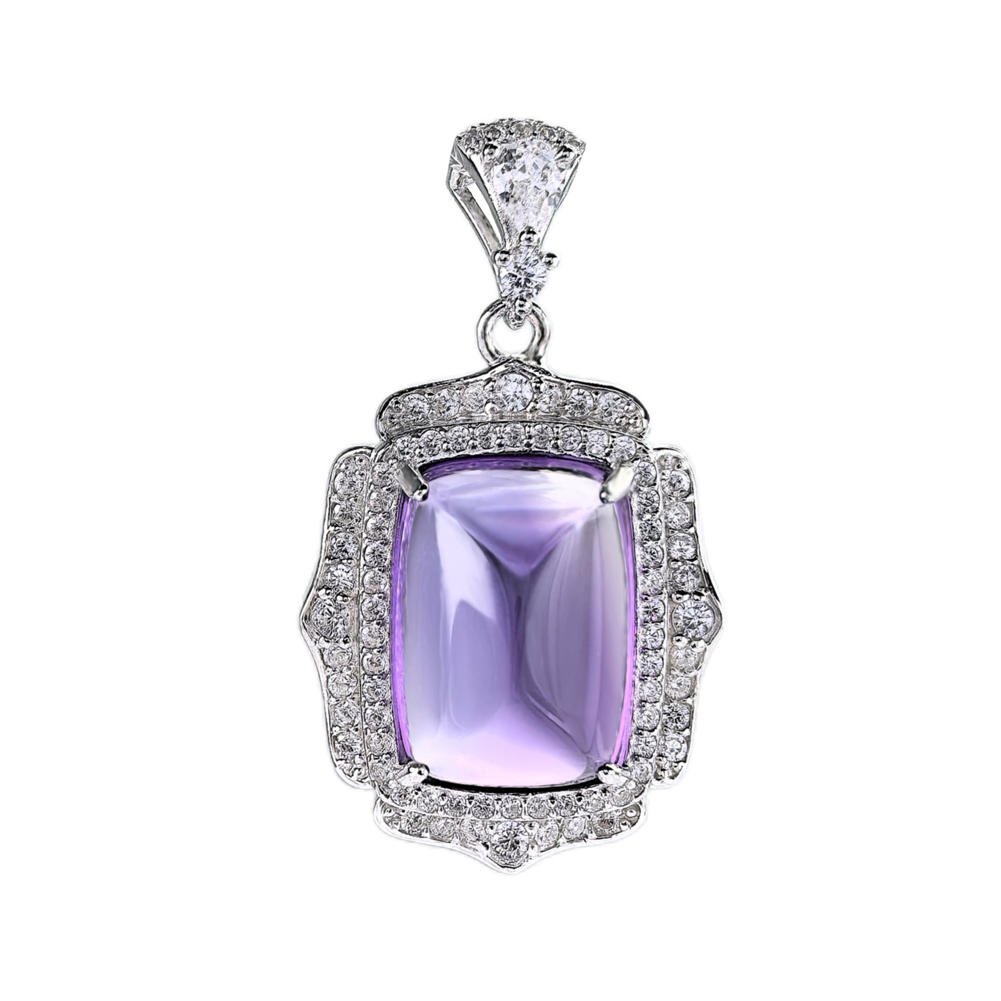 Delicate Rhodium Plated Sterling Silver 925 Fine Natural Amethyst Pendant