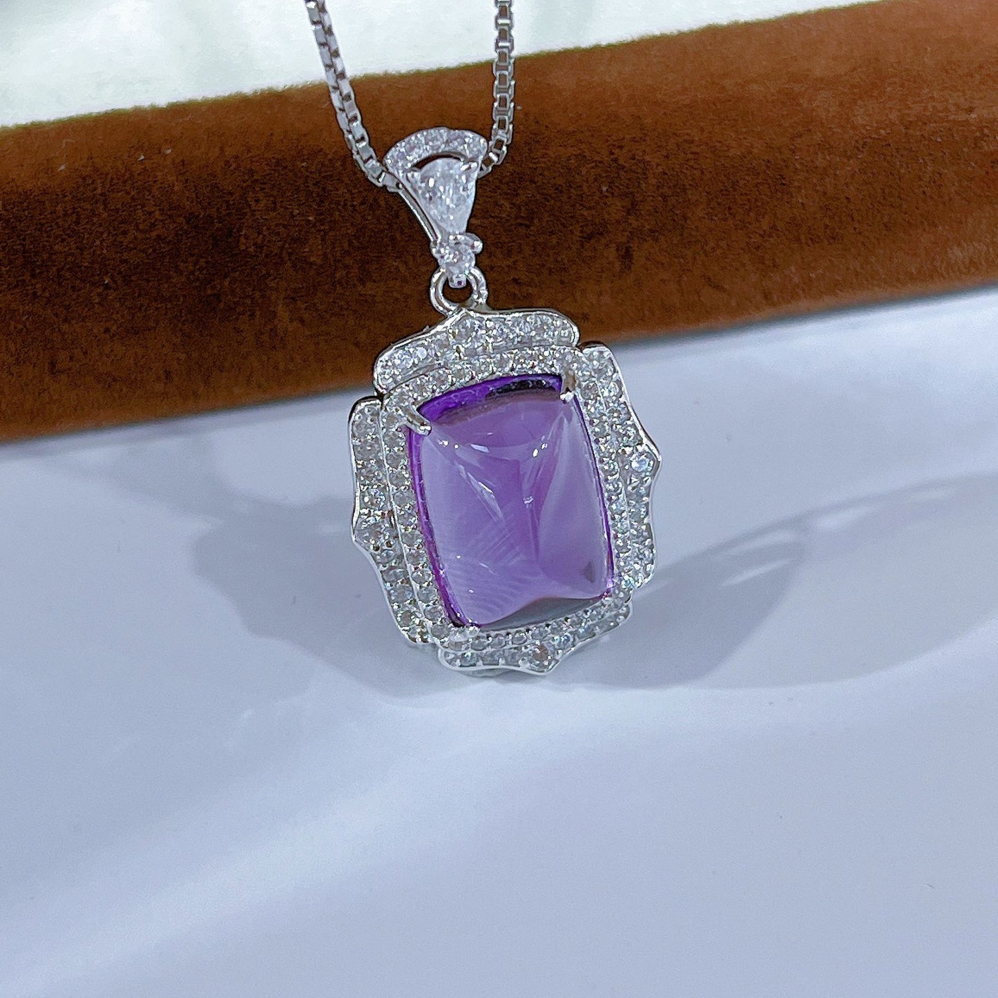 Delicate Rhodium Plated Sterling Silver 925 Fine Natural Amethyst Pendant