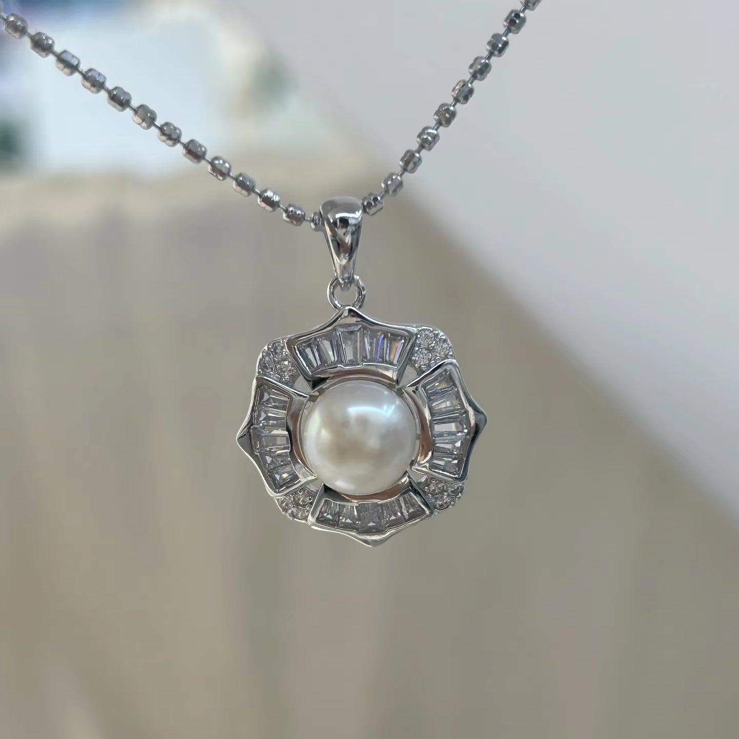 Wholesale Rhodium Plated 925 Sterling Silver Natural Freshwater Pearl Pendant（wihtout Chain）