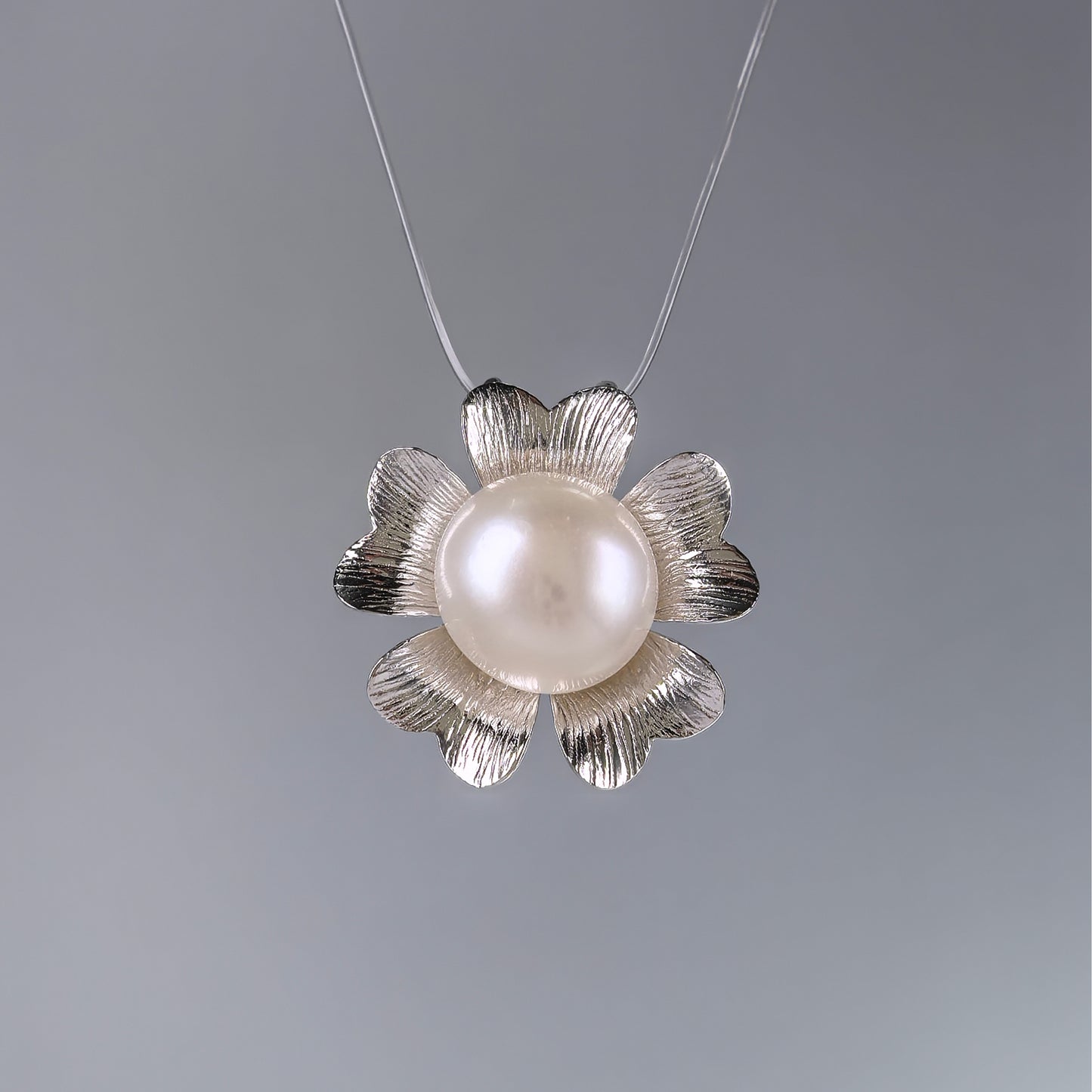 Delicate Rhodium Plated 925 Sterling Silver Freshwater Pearl Flower Pendant