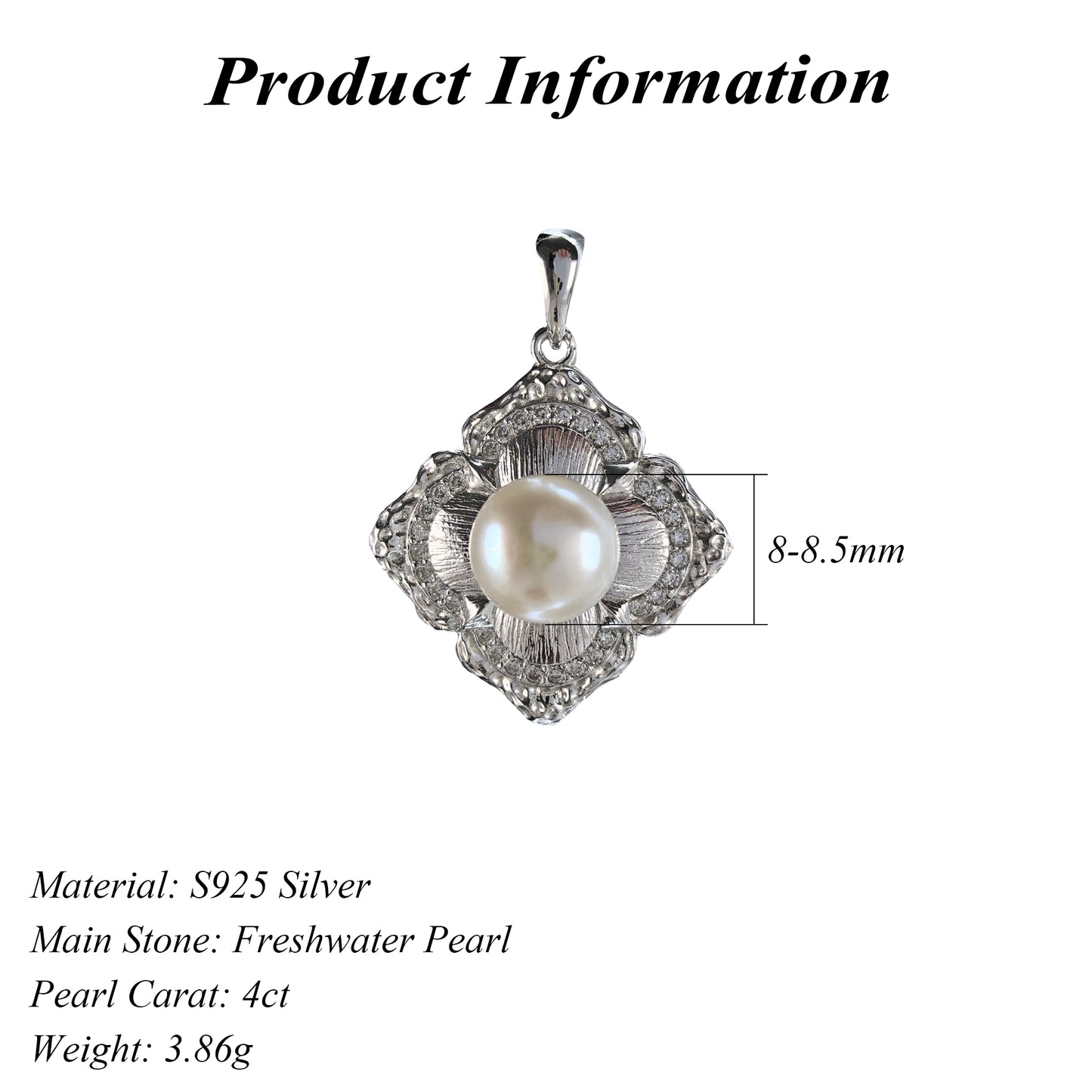 Exquisite Rhodium Plated Silver 925 Freshwater Pearl Clover Pendant
