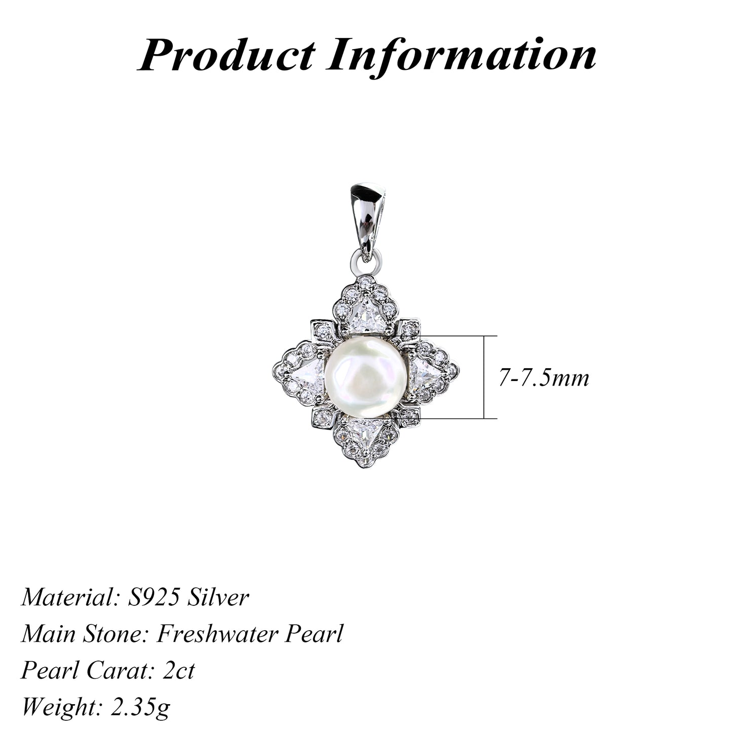 Gorgeous Rhodium Plated 925 Sterling Silver Freshwater Pearl Clover Pendant