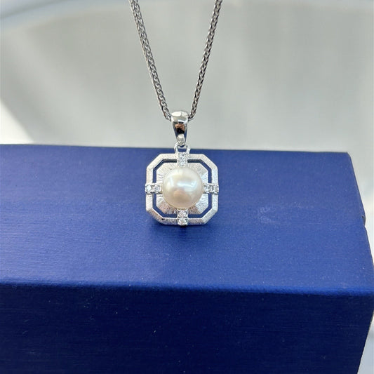 Elegant Freshwater Pearl Pendant 925 Silver Rhodium Plated