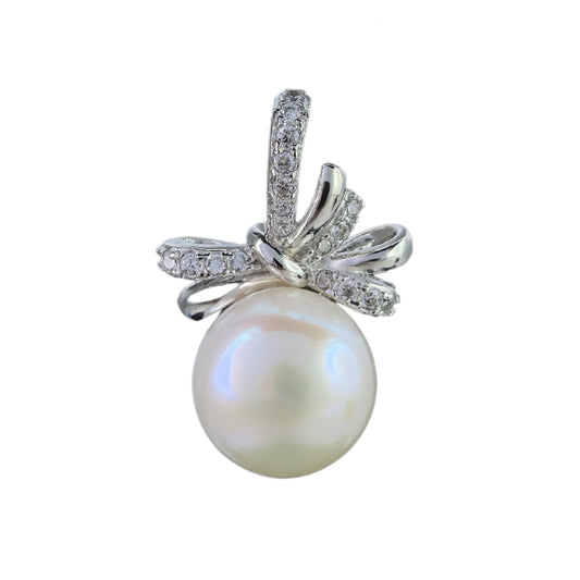 Romantic Freshwater Pearl Bow Pendant Rhodium Plated Sterling Silver 925