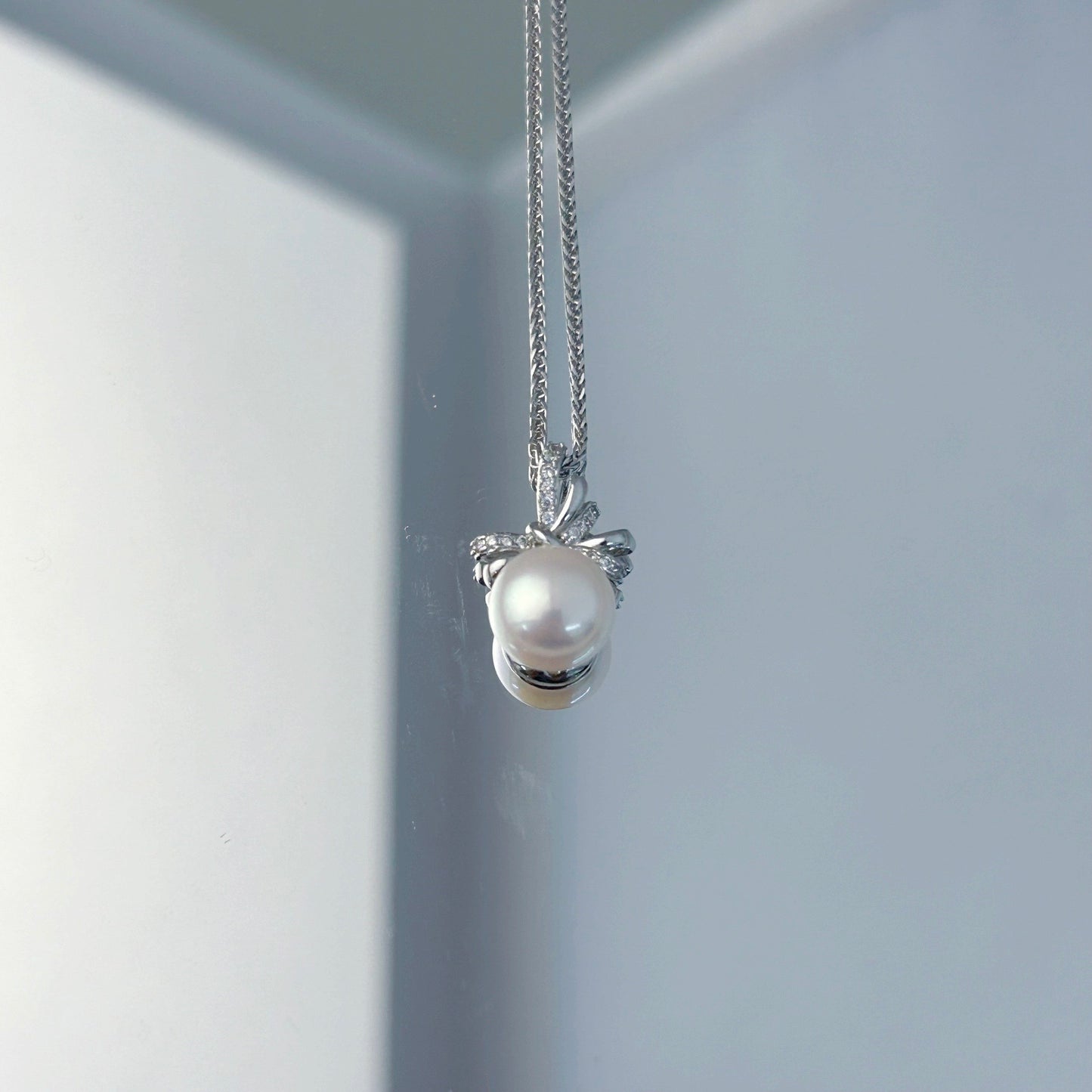 Romantic Freshwater Pearl Bow Pendant Rhodium Plated Sterling Silver 925