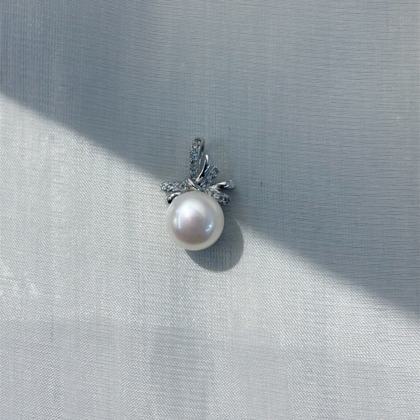 Romantic Freshwater Pearl Bow Pendant Rhodium Plated Sterling Silver 925