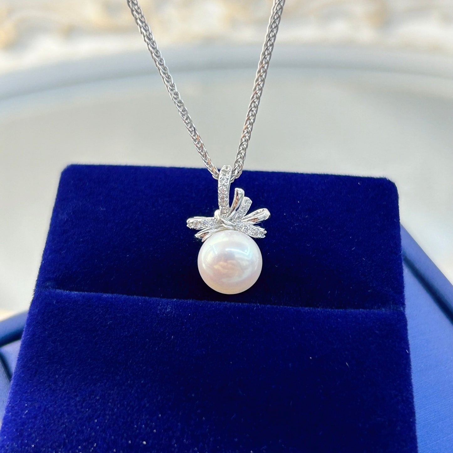 Romantic Freshwater Pearl Bow Pendant Rhodium Plated Sterling Silver 925