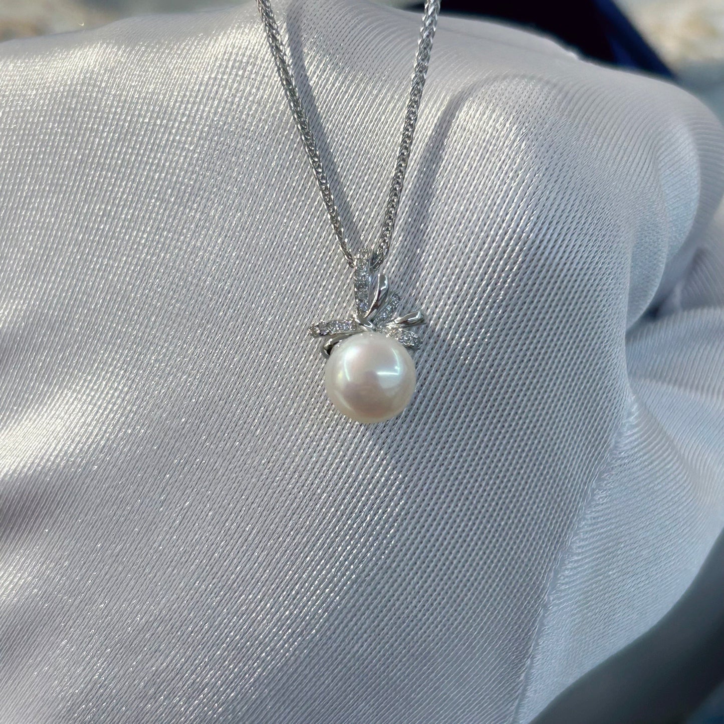 Romantic Freshwater Pearl Bow Pendant Rhodium Plated Sterling Silver 925