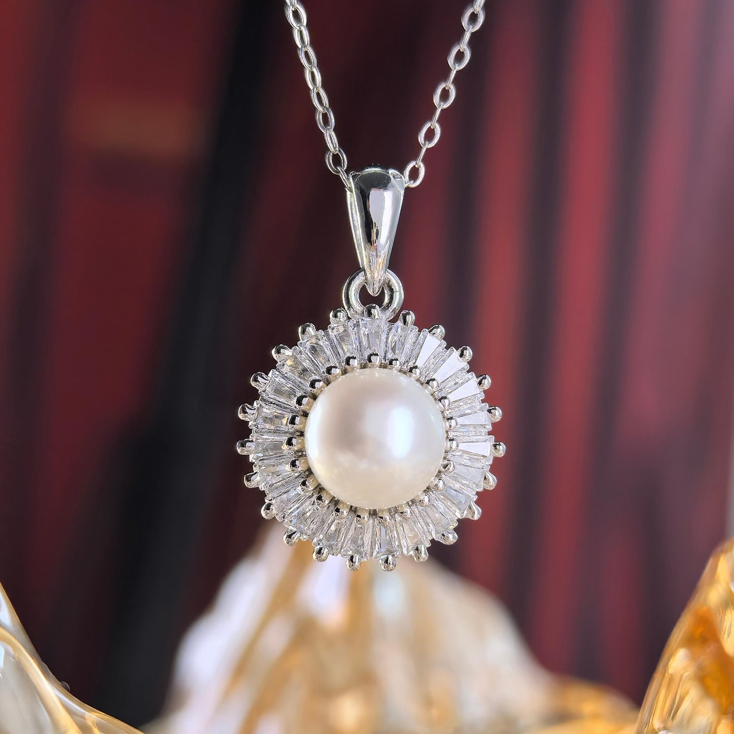 Sparkling Rhodium Plated Prata 925 Freshwater Pearl Women Jewelry Set
