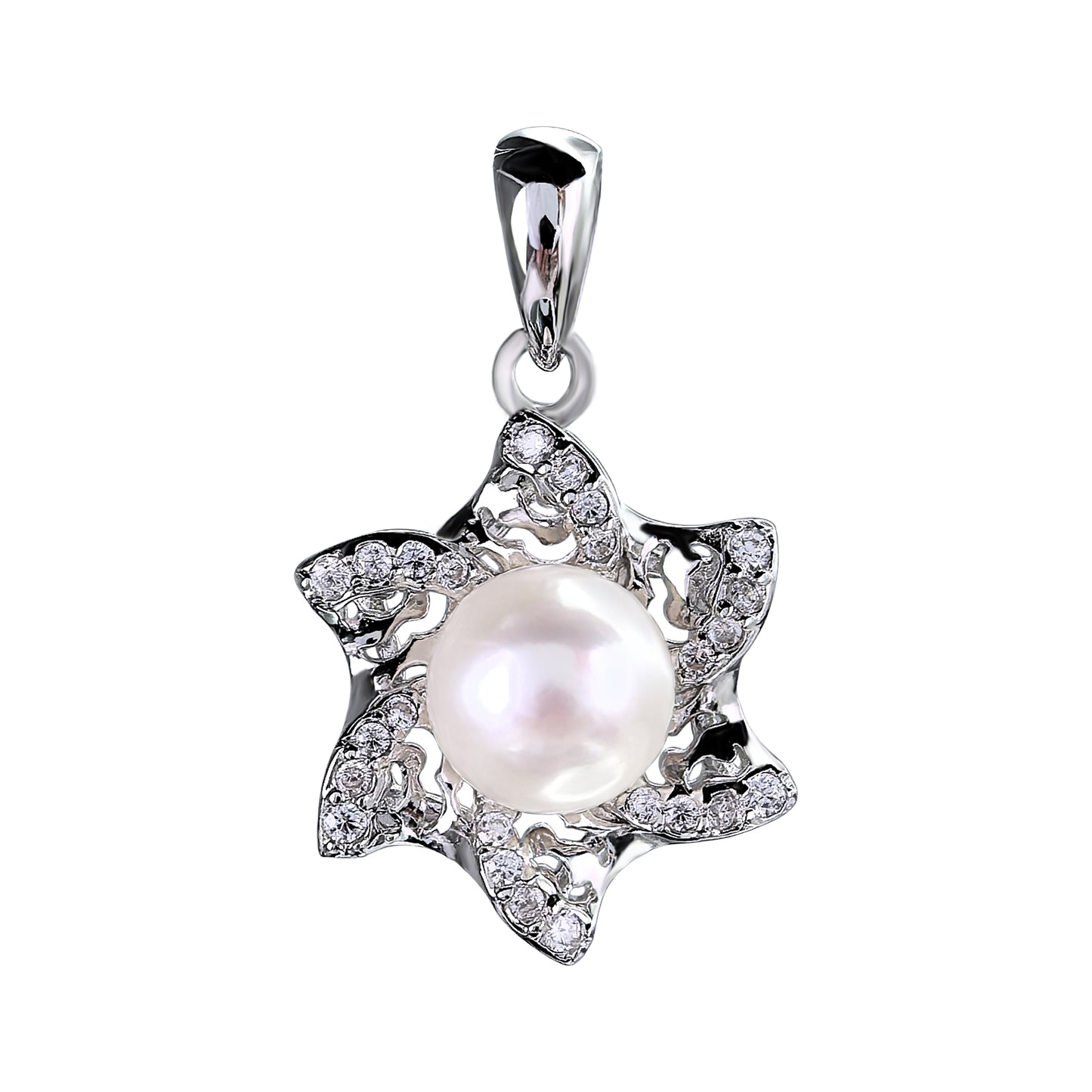 925 Sterling Silver Freshwater Pearl Hexagram Jewelry Set Rhodium Plated