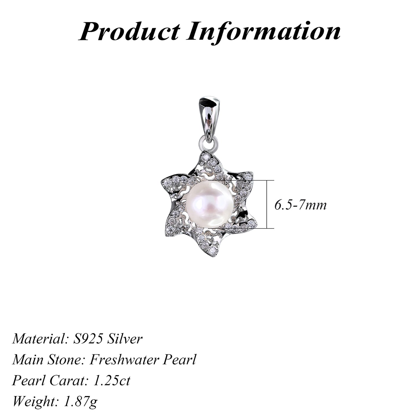 Charming Rhodium Plated Silver 925 Freshwater Pearl Hexagram Pendant