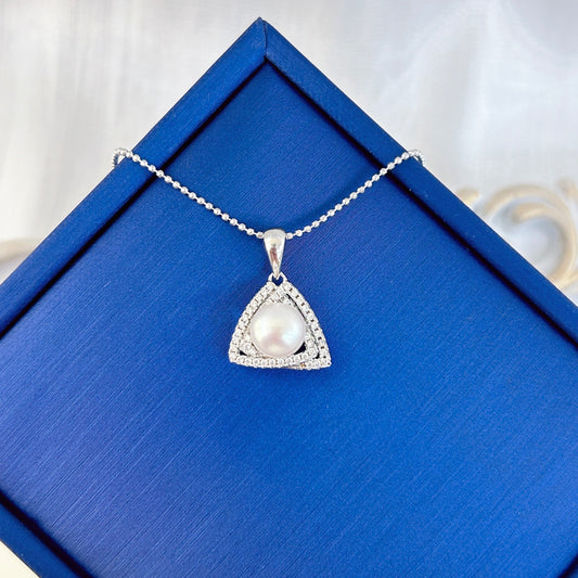 Charming Freshwater Pearl Triangle Pendant 925 Silver Rhodium Plated