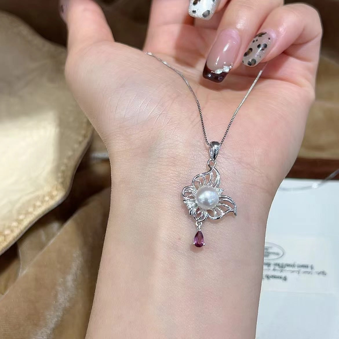 Graceful 925 Sterling Silver Freshwater Pearl Pendant with Butterfly Design Rhodium Plated