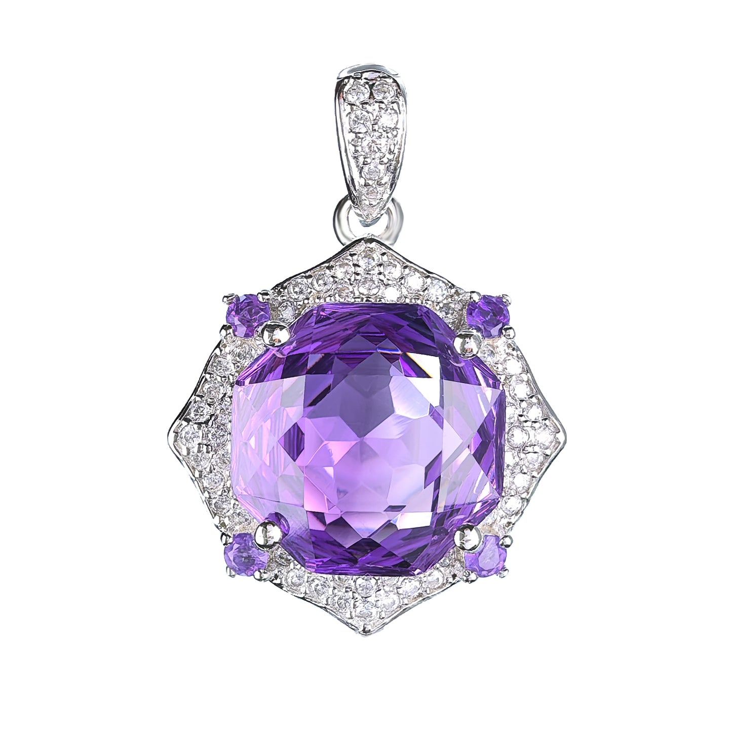 Modern Exquisite 925 Sterling Silver Natural Amethyst Pendant