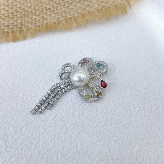 925 Sterling Silver Freshwater Pearl Bow Pendant with Delicate Rhodium Plating