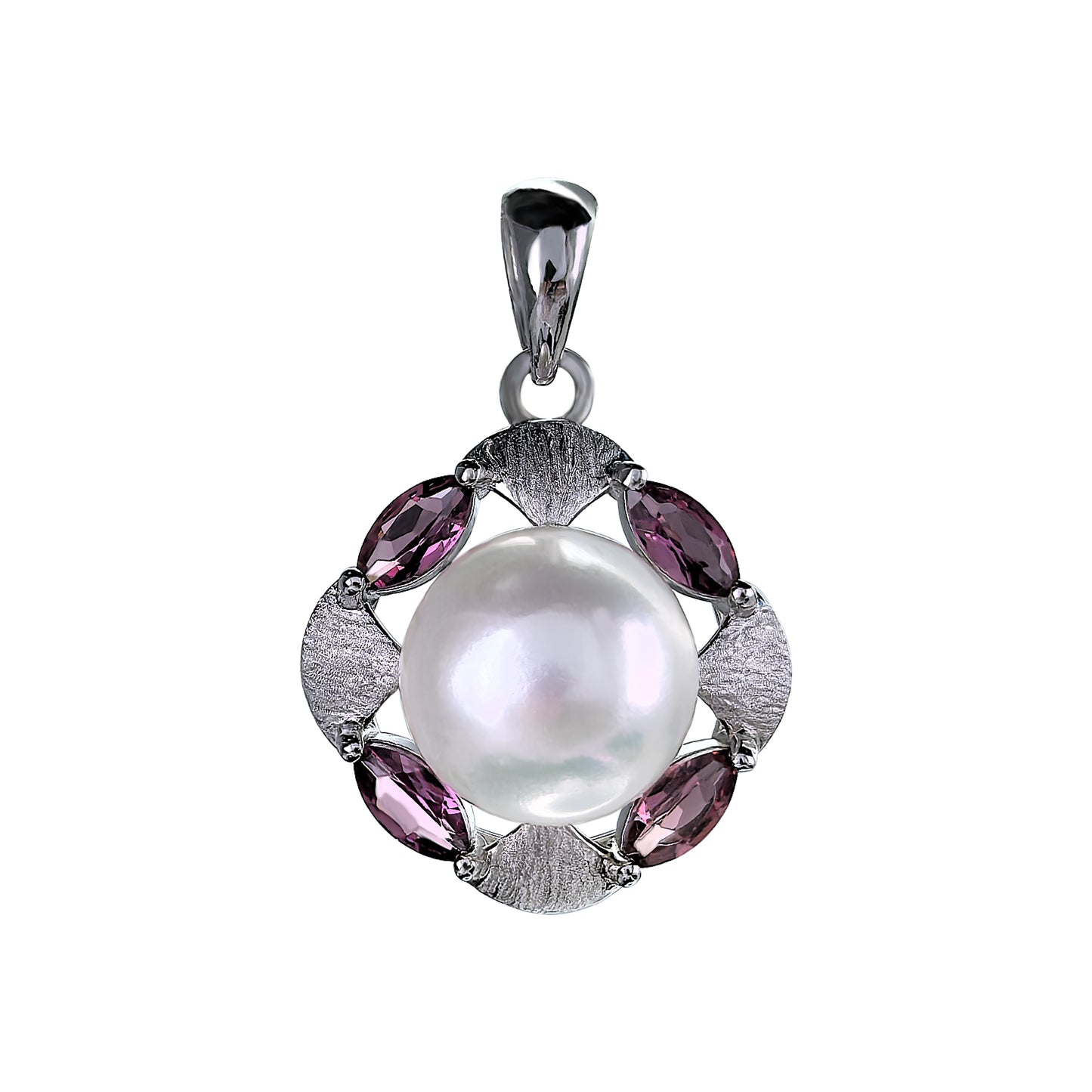 Elegant Rhodium Plated 925 Sterling Silver Freshwater Pearl Four Leaf Clover Jewelry Set