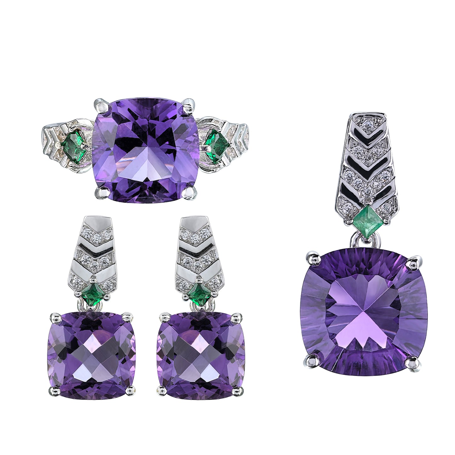 High Quality Rhodium Plated 925 Silver Natural Amethyst Jewelry Set