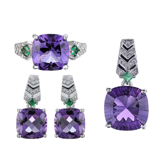 High Quality Rhodium Plated 925 Silver Natural Amethyst Jewelry Set