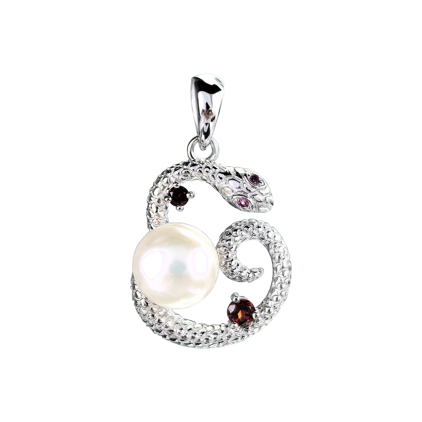 Dazzling Rhodium Plated 925 Sterling Silver Freshwater Pearl Snake Jewelry Set