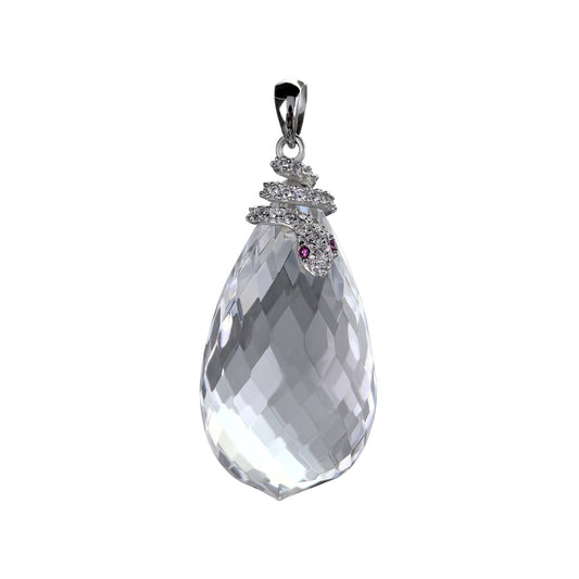 Crystal Clear Rhodium Plated Silver 925 Jewelry Natural White Quartz Snake Pendant