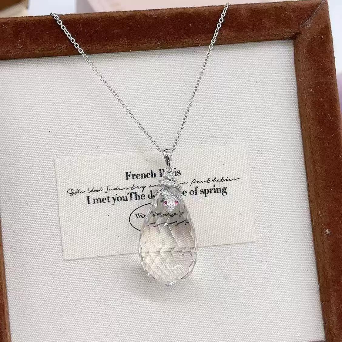 Crystal Clear Rhodium Plated Silver 925 Jewelry Natural White Quartz Snake Pendant