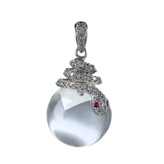 Charming Rhodium Plated 925 Silver Jewelry Natural White Quartz Snake Pendant