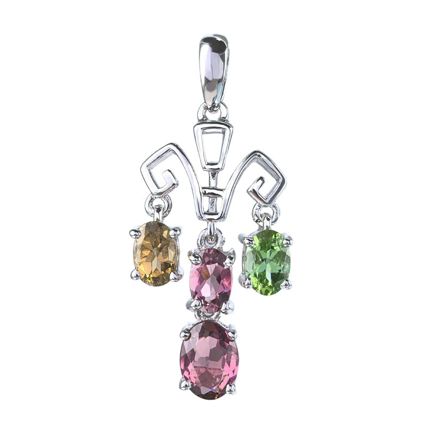 Gorgeous Rhodium Plated 925 Silver Jewelry Natural Tourmaline Pendant