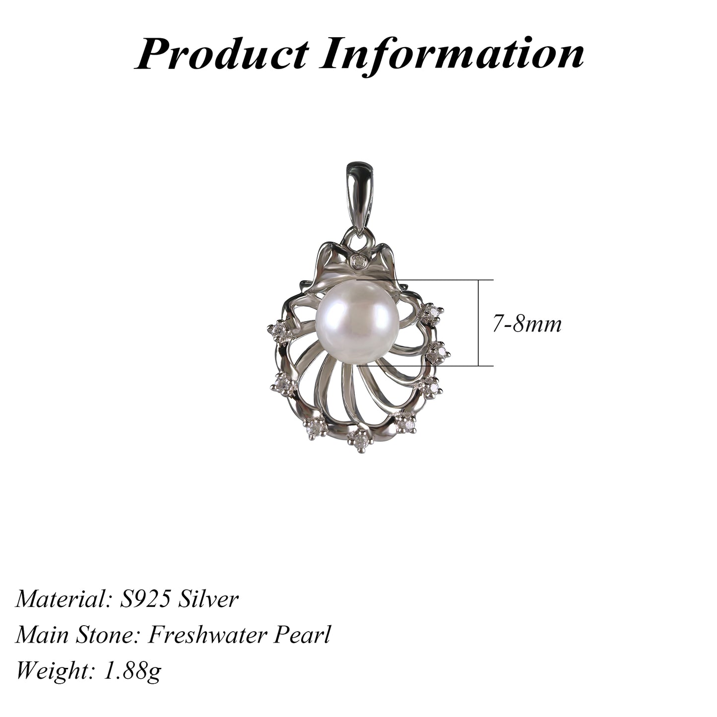 Freshwater Pearl Pendant 925 Silver with Delicate Rhodium Plating Jewelry