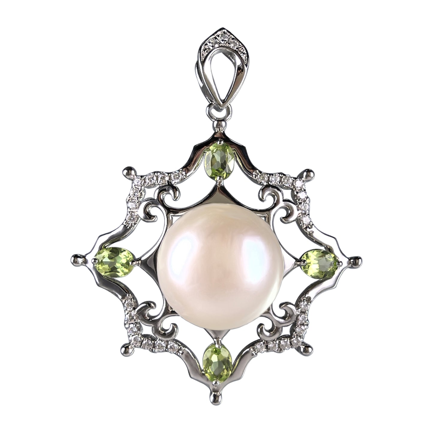 Graceful Rhodium Plated Silver 925 Jewelry Freshwater Pearl Pendant